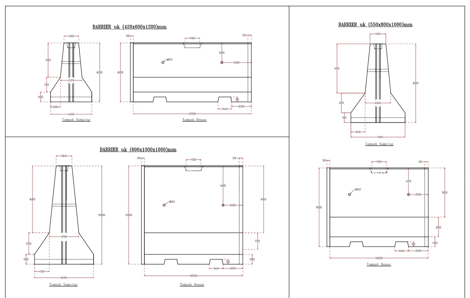 dimensi road barrier beton palopo
